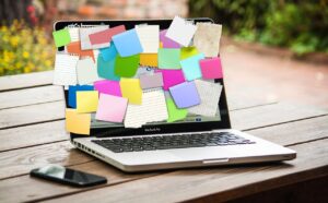 Laptop with post it notes